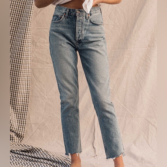 Agolde Riley High Rise Straight Crop - Distressed Hem - Picture 8 of 8